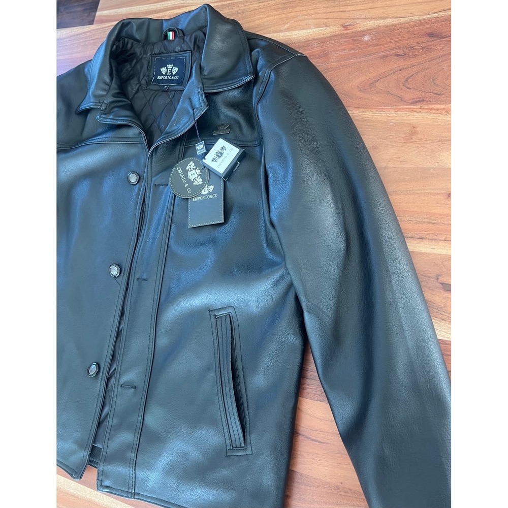 Emporio & Co Mens Black Leather Quilted Lined Jacket Made in Italy XL NWT